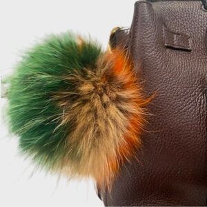 Vibrant Green and Orange Fur Pom Pom Keychain